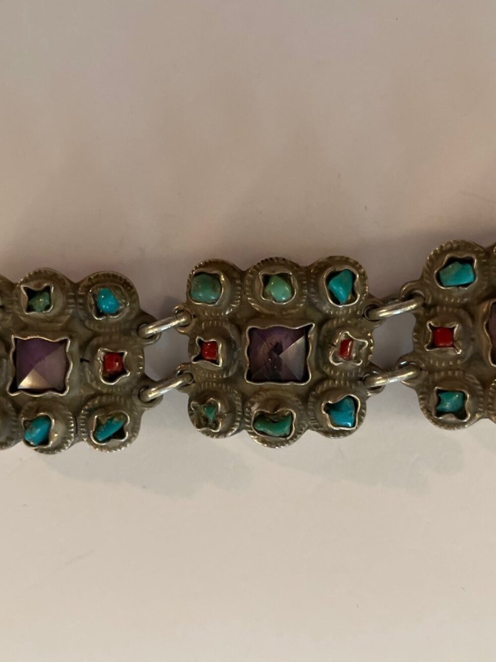 Vintage Sterling Bracelet Taxco MATL TP-102 MEXICO VALLADERES Amethyst Coral - Picture 7 of 14